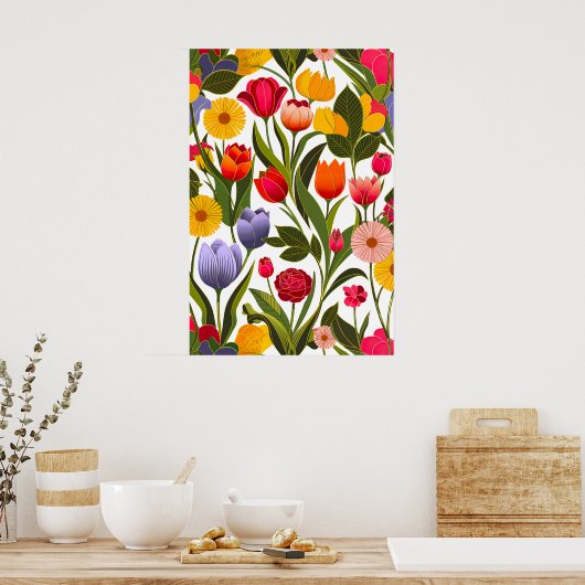 Kleurrijke Scandinavische bloemen laat bloemrijke Poster (Keuken)