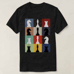 Kleurrijke schaakstukken Pop Art-patroonontwerp T-shirt