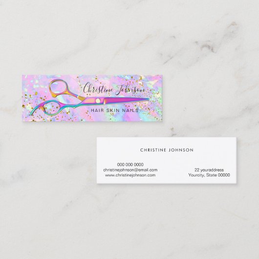 kleurrijke schaar op FAUX glitter pastel Mini Visitekaartje (Voorkant / Achterkant)