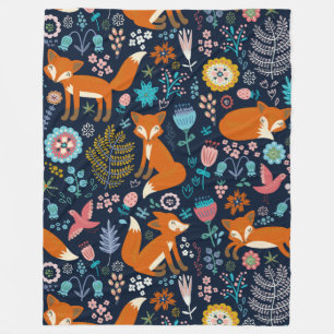 Kleurrijke schattige bloemen & vossen patroon fleece deken