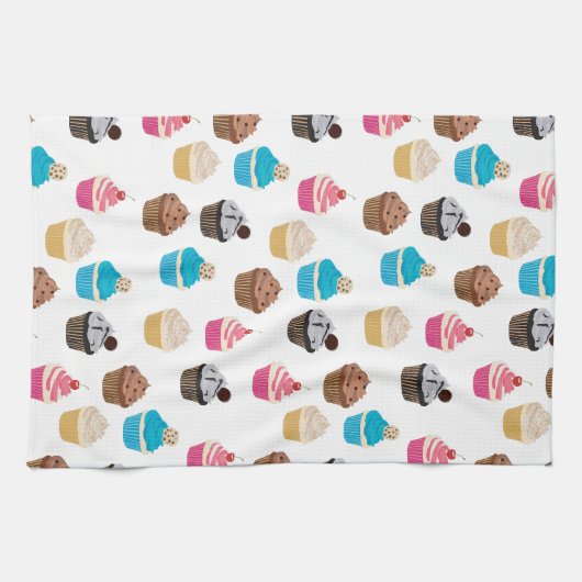 Kleurrijke schattige cupcakes patroon theedoek (Horizontaal)