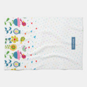 Kleurrijke schattige retro bloemen en vogels theedoek (Horizontaal)