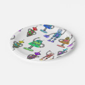 Kleurrijke schattige robots op witte achtergrond papieren bordje (Gekanteld)