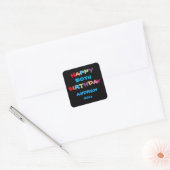 Kleurrijke Schattigee aangepaste naam Jaar Datum H Vierkante Sticker (Envelop)