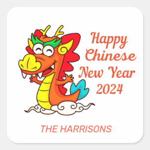 Kleurrijke Schattigee Cartoon Dragon Chinees Nieuw Vierkante Sticker