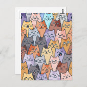 Kleurrijke Schattigee Cat Crowd Pattern Whimsical  Briefkaart (Voorkant / Achterkant)