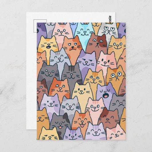 Kleurrijke Schattigee Cat Crowd Pattern Whimsical Briefkaart (Voorkant / Achterkant)