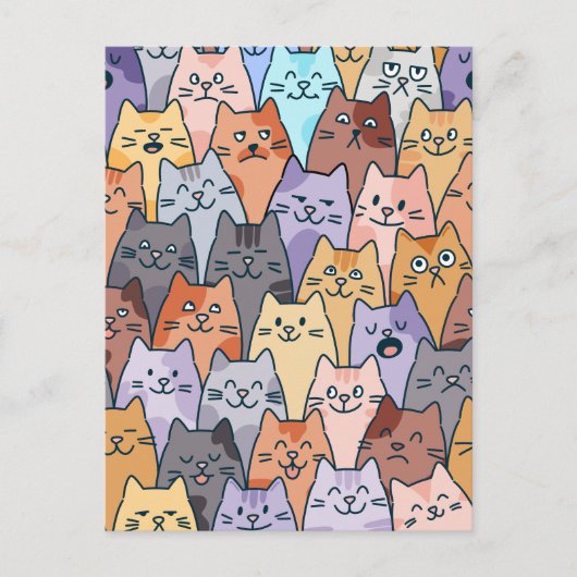 Kleurrijke Schattigee Cat Crowd Pattern Whimsical  Briefkaart (Voorkant)