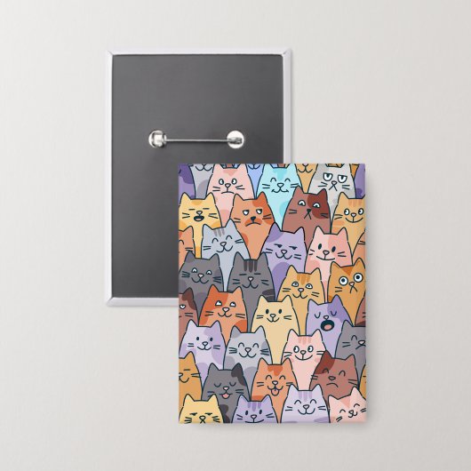 Kleurrijke Schattigee Cat Crowd Pattern Whimsical  Button (Voorkant / Achterkant)