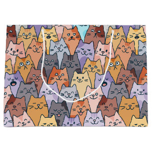 Kleurrijke Schattigee Cat Crowd Pattern Whimsical  Groot Cadeauzakje