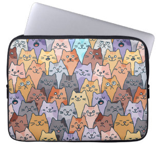 Kleurrijke Schattigee Cat Crowd Pattern Whimsical Laptop Sleeve