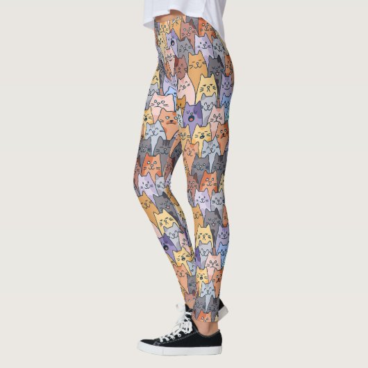 Kleurrijke Schattigee Cat Crowd Pattern Whimsical  Leggings (Links)
