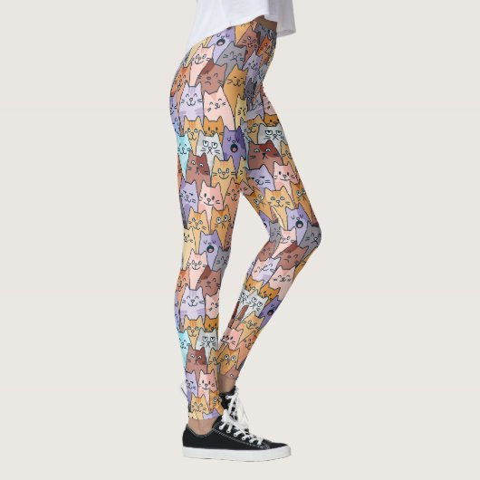 Kleurrijke Schattigee Cat Crowd Pattern Whimsical  Leggings (Rechts)