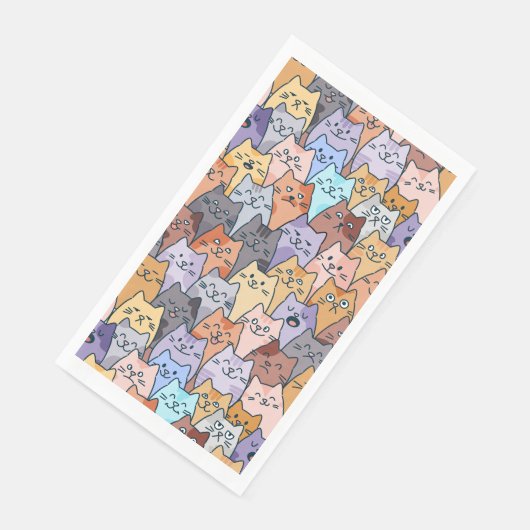 Kleurrijke Schattigee Cat Crowd Pattern Whimsical  Servet (Hoek)