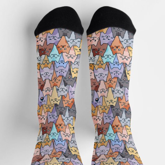 Kleurrijke Schattigee Cat Crowd Pattern Whimsical  Sokken (Top)