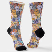 Kleurrijke Schattigee Cat Crowd Pattern Whimsical  Sokken (Gebogen)