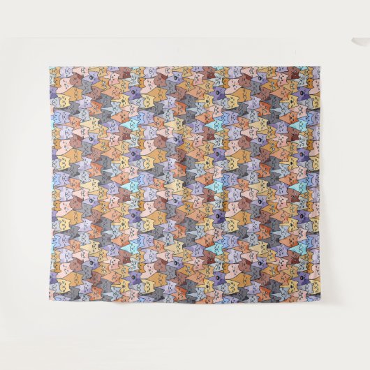Kleurrijke Schattigee Cat Crowd Pattern Whimsical  Wandkleed (Voorkant (horizontaal))