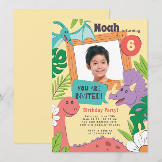 Kleurrijke Schattigee Dinosaurus Verjaardagsfeest  Feestdagenkaart