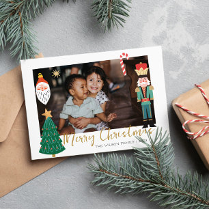 Kleurrijke Schattigee Kerst Familie Foto Vakantie  Feestdagenkaart