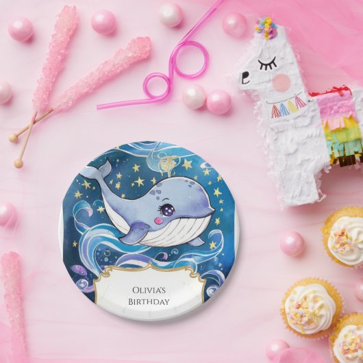 Kleurrijke Schattigee magische walvis Verjaardag Papieren Bordje (Feest)