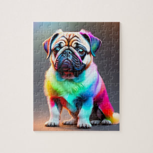Kleurrijke Schattigee Pug met regenboogkleuren, Pu Legpuzzel