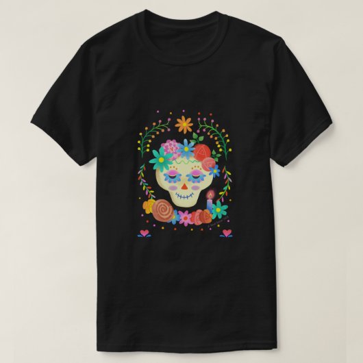 Kleurrijke Schattigee suikerschedel Día de los Mue T-shirt (Design voorkant)
