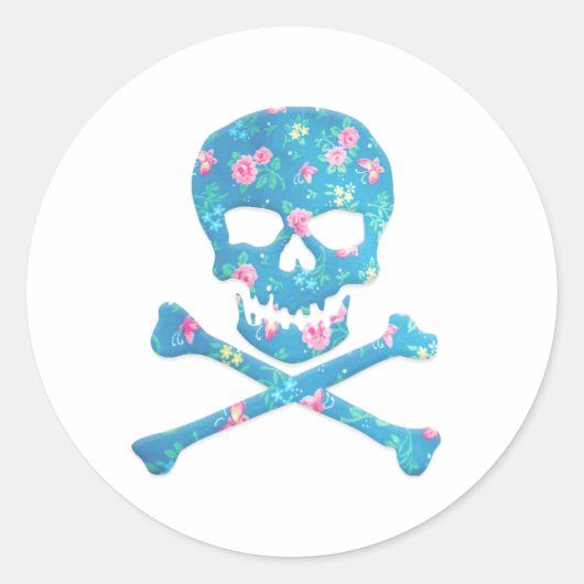  kleurrijke schedel met roze en blauwe bloemen ronde sticker (Voorkant)