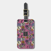 Kleurrijke schedels Trendy Monogram Roze Bagagelab Bagagelabel (Voorkant verticaal)