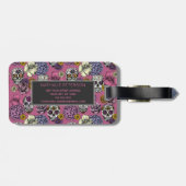 Kleurrijke schedels Trendy Monogram Roze Bagagelab Bagagelabel (Achterkant horizontaal)