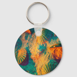 Kleurrijke schelpen en zand op de beuk sleutelhanger