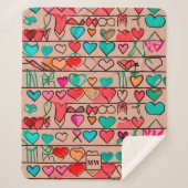 Kleurrijke schets-achtige harten, linten en monogr sherpa deken (Voorkant)