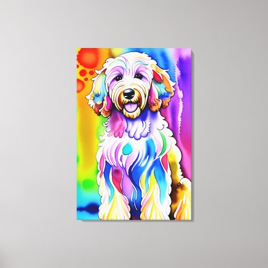Kleurrijke schets Happy Goldendoodle Hond Canvas Afdruk (Voorkant)
