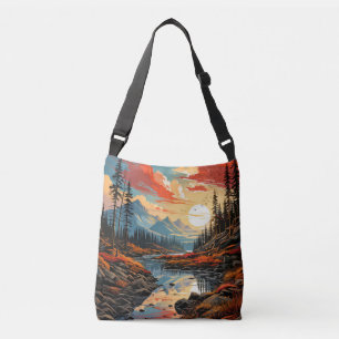 Kleurrijke Schilderachtige Herfst Landschap Illust Crossbody Tas