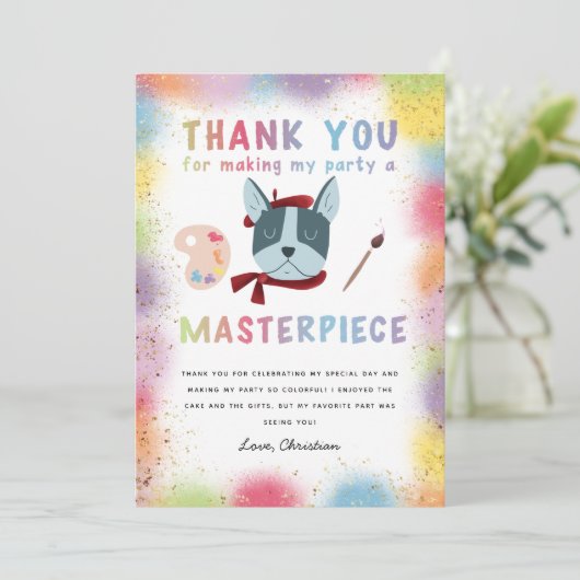 Kleurrijke schilderij partij Franse bulldog verjaa Bedankkaart (Staand voorkant)