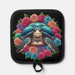 Kleurrijke Schildpad Illustratie Omgeven Door Roze Pannenlap