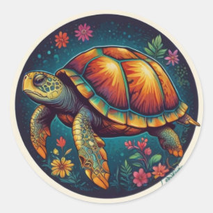 Kleurrijke schildpad kunst ronde sticker