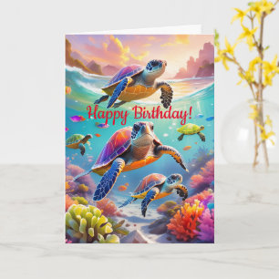 Kleurrijke Schildpadden, 5"x 7"Gevouwen Verjaardag Kaart