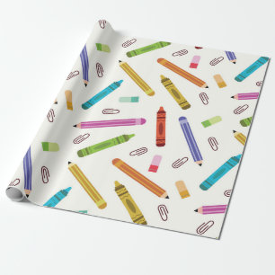 Kleurrijke School Crayons en Potloden Patroon Cadeaupapier