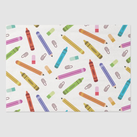 Kleurrijke School Crayons en Potloden Patroon Tissuepapier (Voorkant)