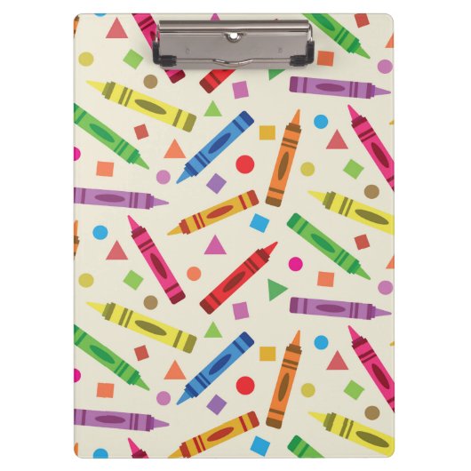 Kleurrijke School Crayons met Vormen Patroon Klembord (Voorkant)