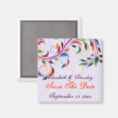 Kleurrijke scroll blad paarse bruiloft Save the Da Magneet (Voorkant / Achterkant)