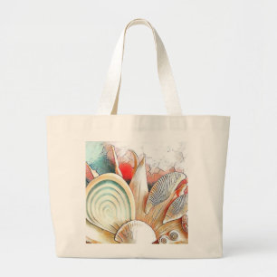 Kleurrijke Seashells op het strand waterverf schil Grote Tote Bag