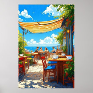 Kleurrijke Seaside Café Al Fresco Patio Poster