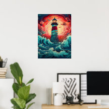Kleurrijke Seaside Lighthouse Wall Print