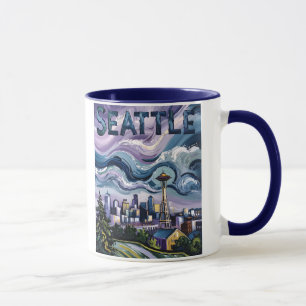 Kleurrijke Seattle Skyline Van Gogh Stadsgezicht R Mok