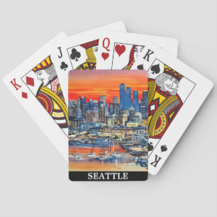 Kleurrijke Seattle Washington CityScape zonsonderg Pokerkaarten