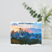 Kleurrijke Seattle Washington Skyline Briefkaart (Staand voorkant)