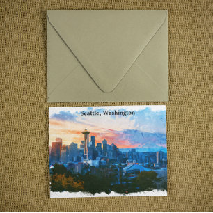 Kleurrijke Seattle Washington Skyline Briefkaart