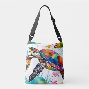 Kleurrijke Seaturtle Waterverf Art Crossbody Tas