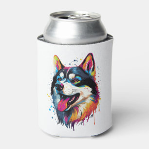kleurrijke Siberische Husky hond in PopArt stijl Blikjeskoeler